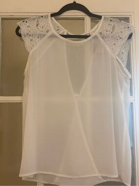White Lace Cap-Sleeve Women's Blouse - Brand